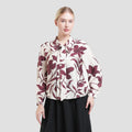 St. Yves Big Leaf Print With Ribbon Neck Blouse Wanita