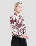 St. Yves Big Leaf Print With Ribbon Neck Blouse Wanita
