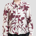 St. Yves Big Leaf Print With Ribbon Neck Blouse Wanita
