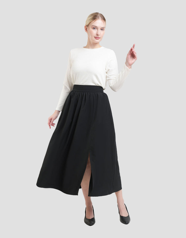 St. Yves Highwaist Flare With Over The Knee Slit Rok Midi Wanita