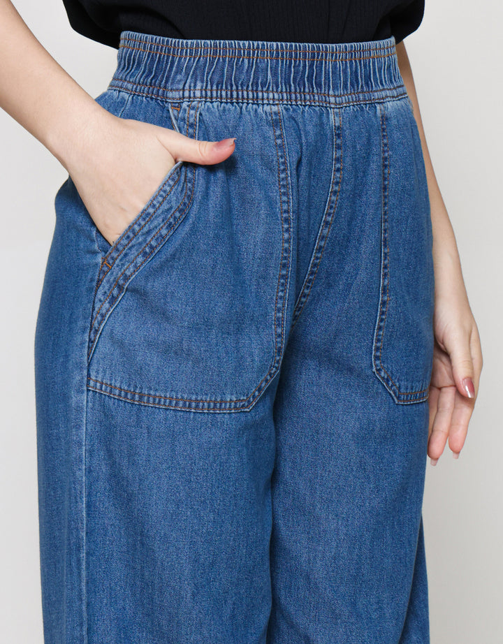 St. Yves Raw Washed Contrast Stitch Celana Denim Wanita