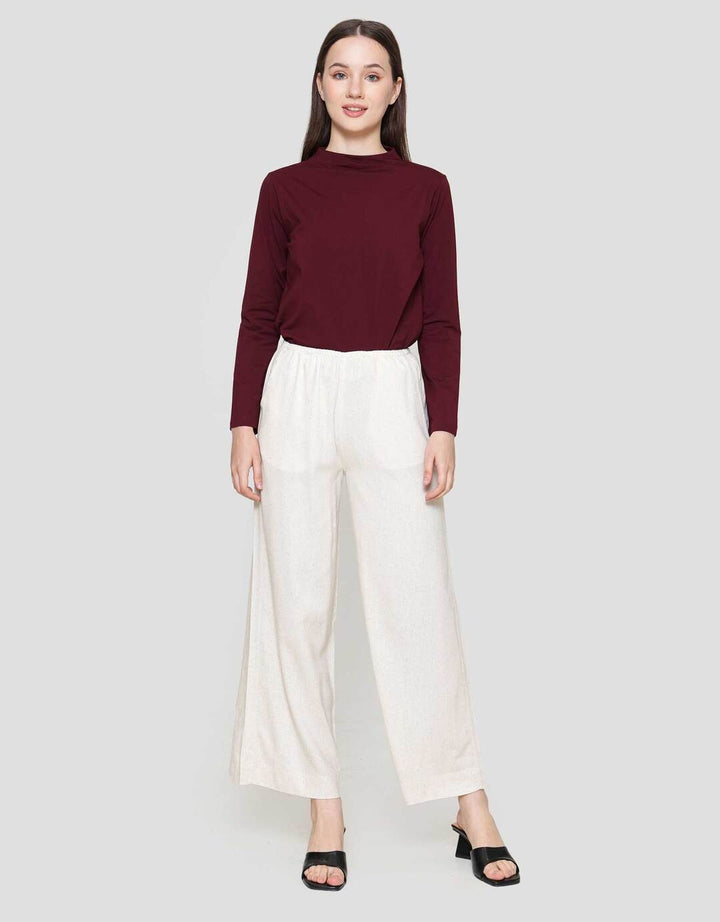 St. Yves Linen Blend Full Elastic Straight Loose Celana Wanita