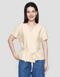 St. Yves Linen Blend Wrap With Belted Waist Blouse Wanita