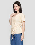 St. Yves Linen Blend Wrap With Belted Waist Blouse Wanita