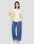 St. Yves Linen Blend Wrap With Belted Waist Blouse Wanita