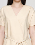 St. Yves Linen Blend Wrap With Belted Waist Blouse Wanita