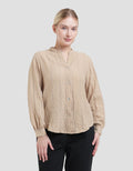 St. Yves V Neck Texture Blouse Wanita
