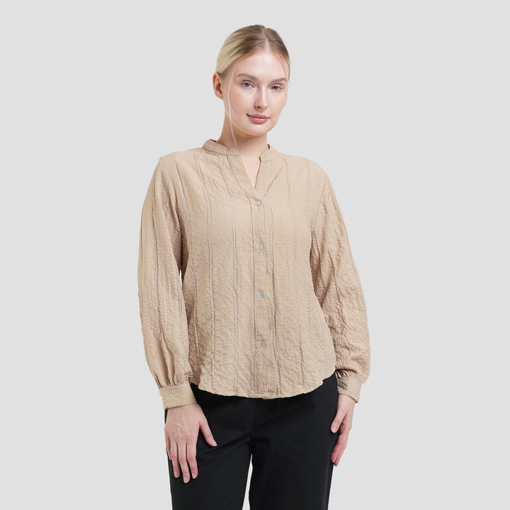 St. Yves V Neck Texture Blouse Wanita