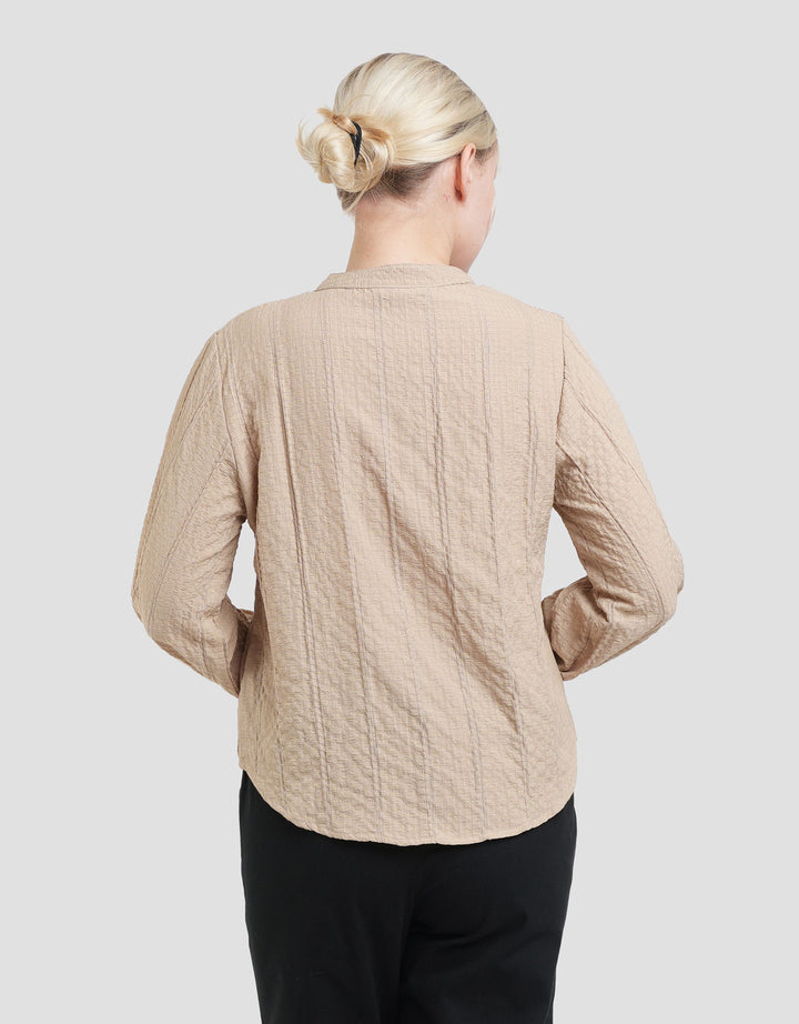 St. Yves V Neck Texture Blouse Wanita