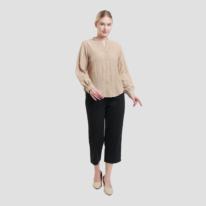 St. Yves V Neck Texture Blouse Wanita