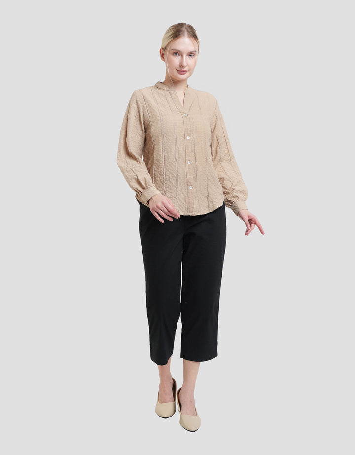 St. Yves V Neck Texture Blouse Wanita