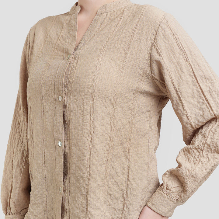 St. Yves V Neck Texture Blouse Wanita