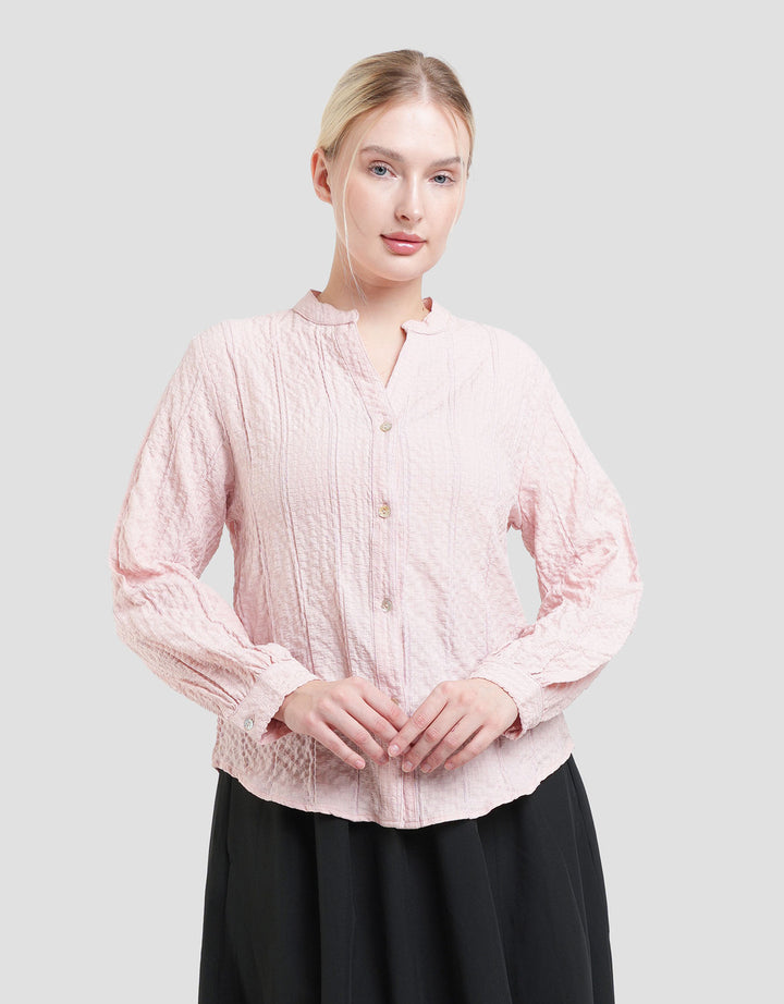 St. Yves V Neck Texture Blouse Wanita