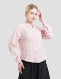 St. Yves V Neck Texture Blouse Wanita