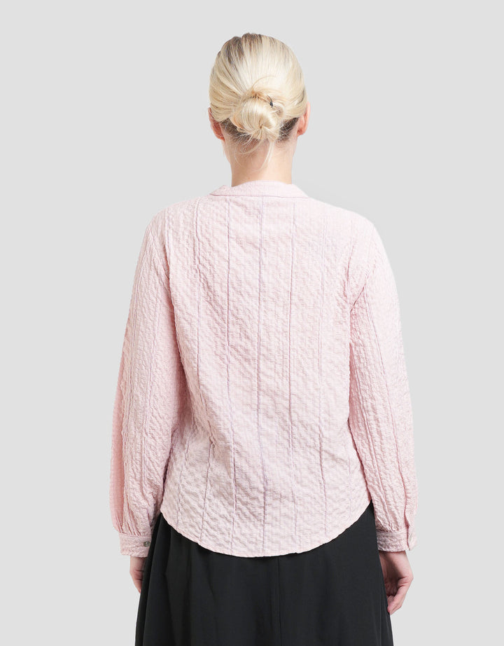 St. Yves V Neck Texture Blouse Wanita