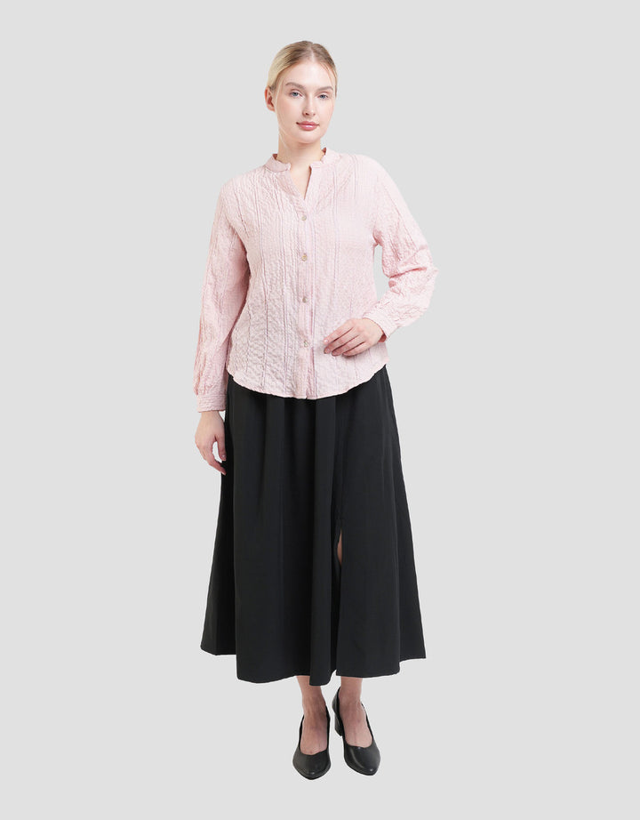 St. Yves V Neck Texture Blouse Wanita