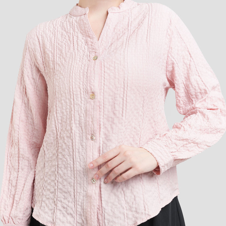 St. Yves V Neck Texture Blouse Wanita