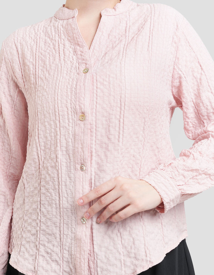 St. Yves V Neck Texture Blouse Wanita