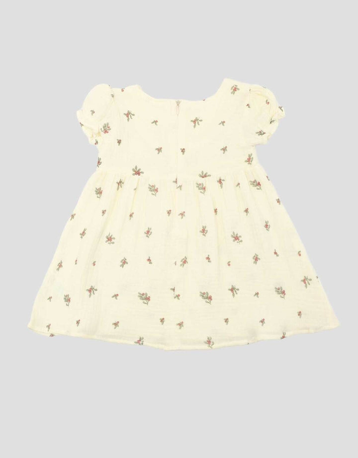 Little M Textured Cringcle Print Cherry Midi Dress Bayi