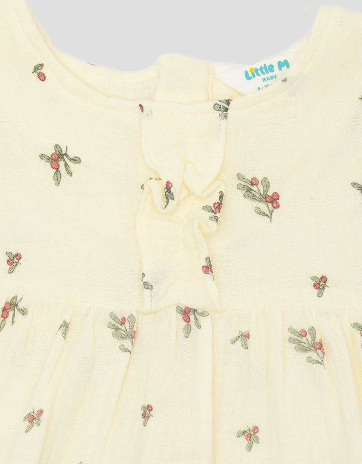 Little M Textured Cringcle Print Cherry Midi Dress Bayi