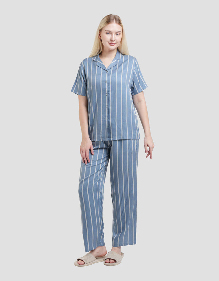 St. Yves Woven Stripe Denim Setelan Piyama Wanita