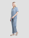 St. Yves Woven Stripe Denim Setelan Piyama Wanita