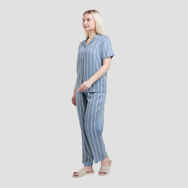 St. Yves Woven Stripe Denim Setelan Piyama Wanita