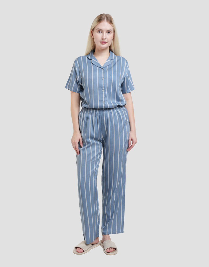 St. Yves Woven Stripe Denim Setelan Piyama Wanita