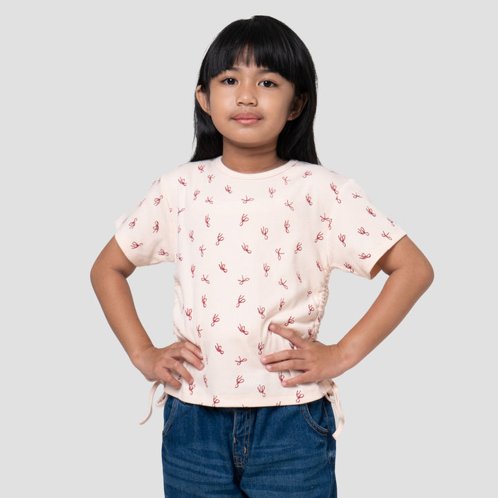 Little M Rib Serut Aop Pita Kaos Anak Perempuan
