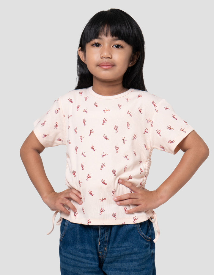 Little M Rib Serut Aop Pita Kaos Anak Perempuan