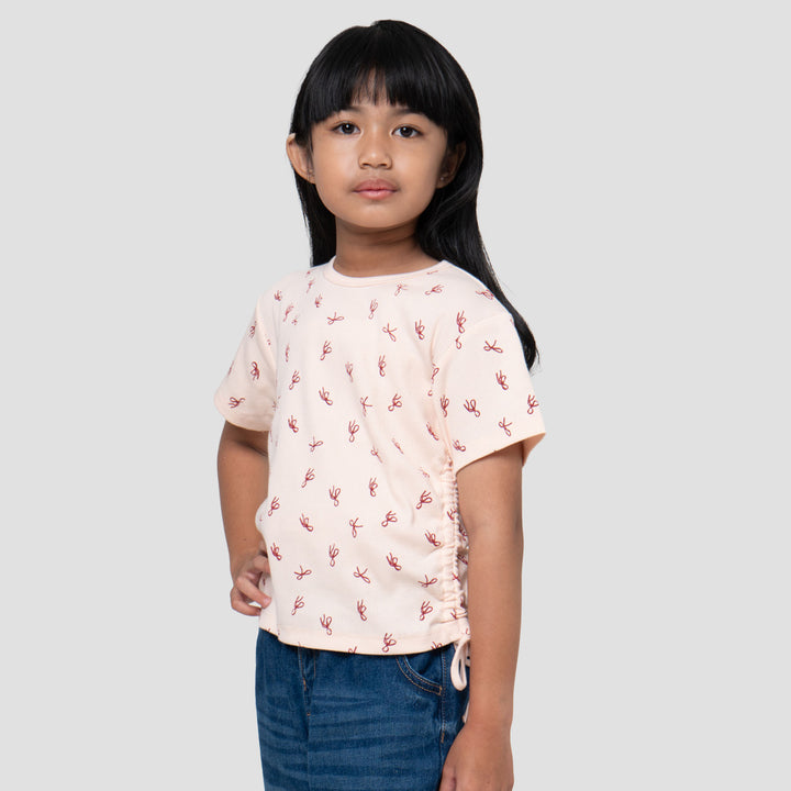 Little M Rib Serut Aop Pita Kaos Anak Perempuan