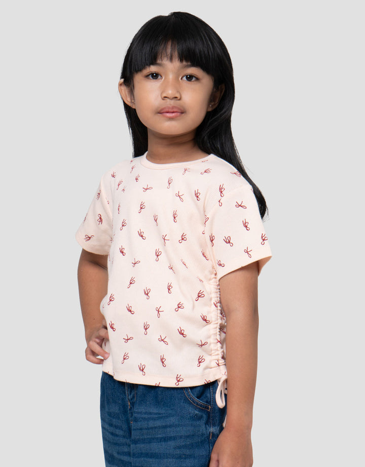Little M Rib Serut Aop Pita Kaos Anak Perempuan
