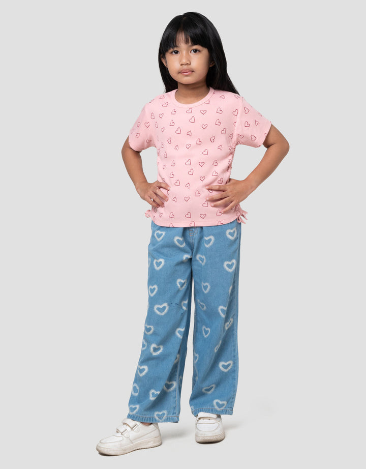Little M Rib Serut Aop Heart Kaos Anak Perempuan