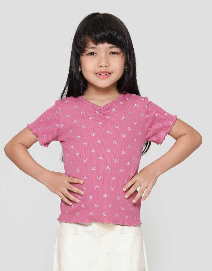 Little M Rib Neck Square Kaos Anak Perempuan