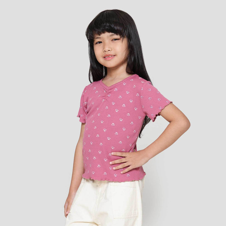 Little M Rib Neck Square Kaos Anak Perempuan