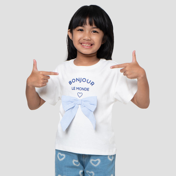 Little M Double Knit Bonjour Pita Kaos Anak Perempuan