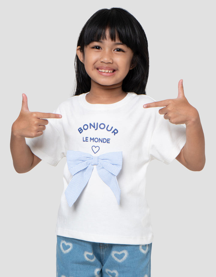 Little M Double Knit Bonjour Pita Kaos Anak Perempuan