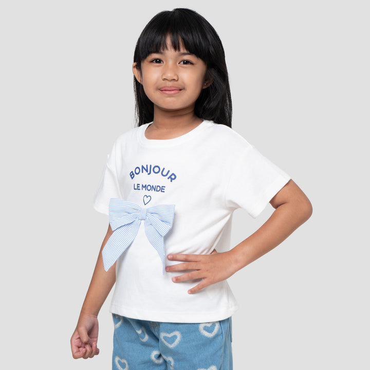 Little M Double Knit Bonjour Pita Kaos Anak Perempuan