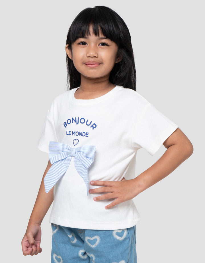 Little M Double Knit Bonjour Pita Kaos Anak Perempuan