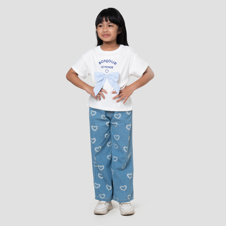 Little M Double Knit Bonjour Pita Kaos Anak Perempuan