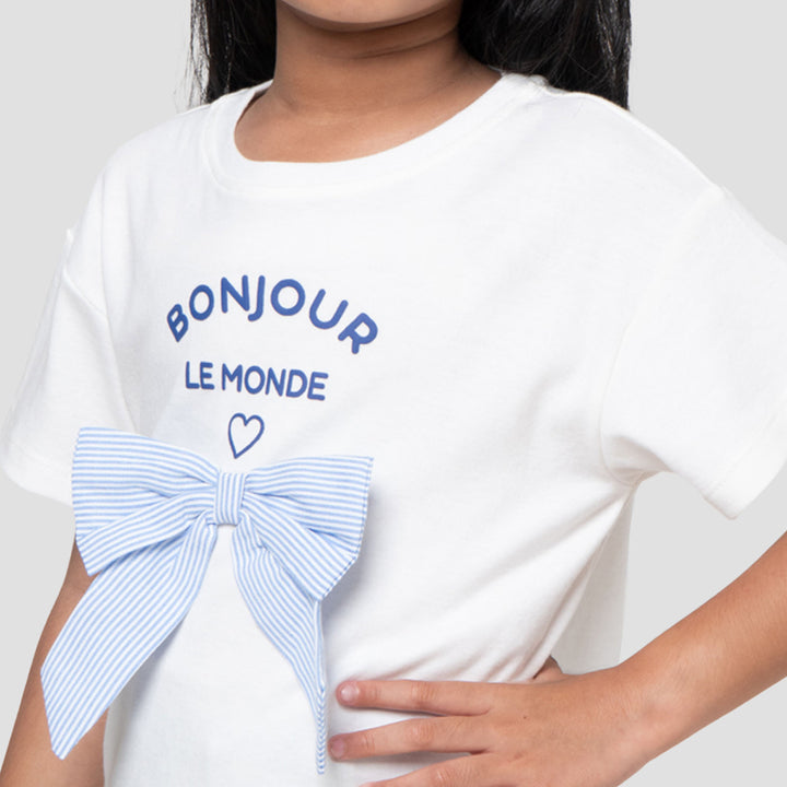 Little M Double Knit Bonjour Pita Kaos Anak Perempuan