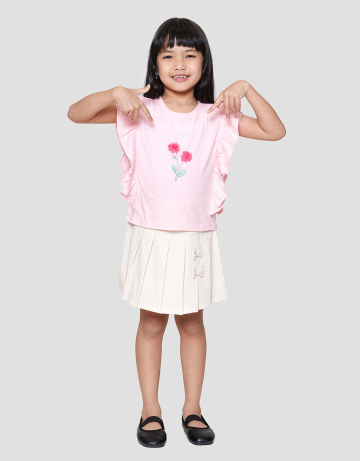 Little M Double Sleeve Bunga Kain Kaos Anak Perempuan