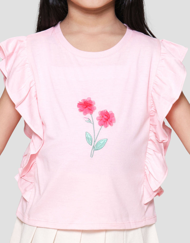Little M Double Sleeve Bunga Kain Kaos Anak Perempuan