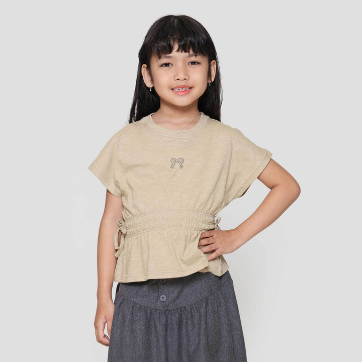 Little M Top Slub Karet Pinggang Kaos Anak Perempuan