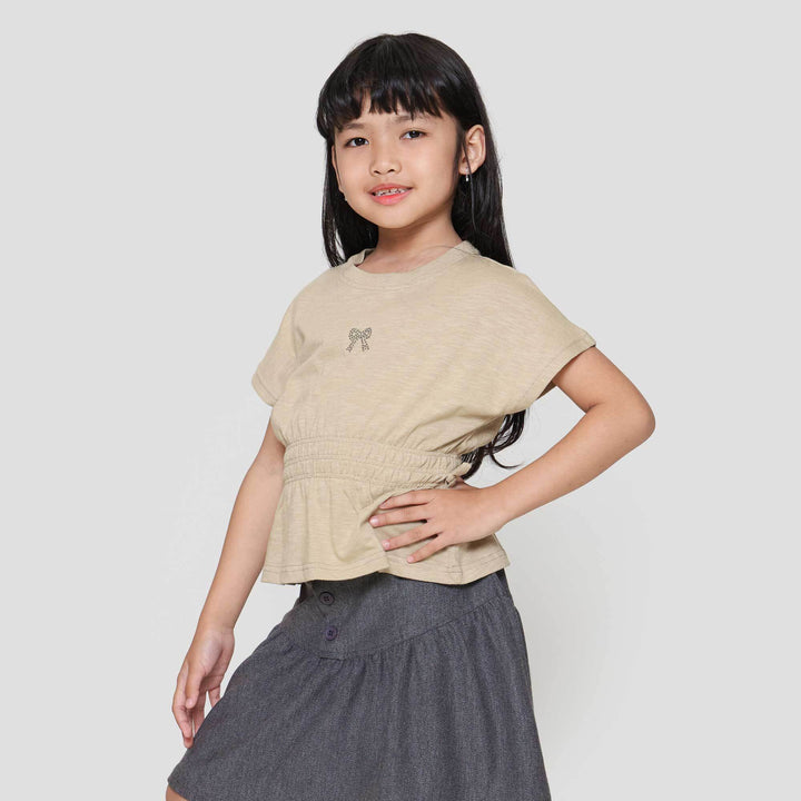 Little M Top Slub Karet Pinggang Kaos Anak Perempuan