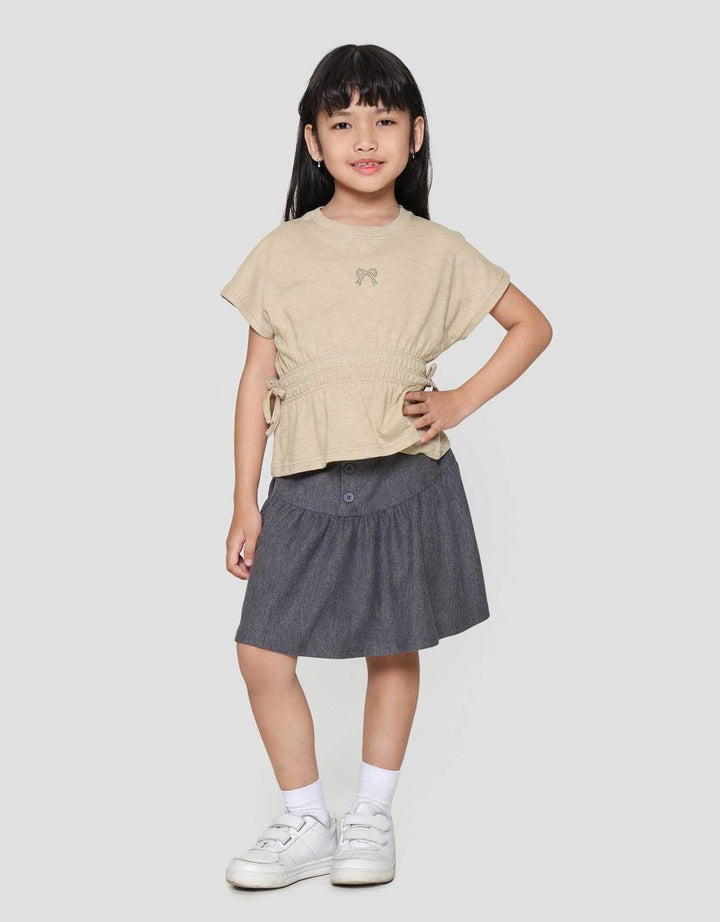 Little M Top Slub Karet Pinggang Kaos Anak Perempuan