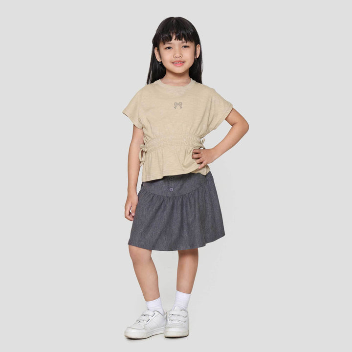 Little M Top Slub Karet Pinggang Kaos Anak Perempuan