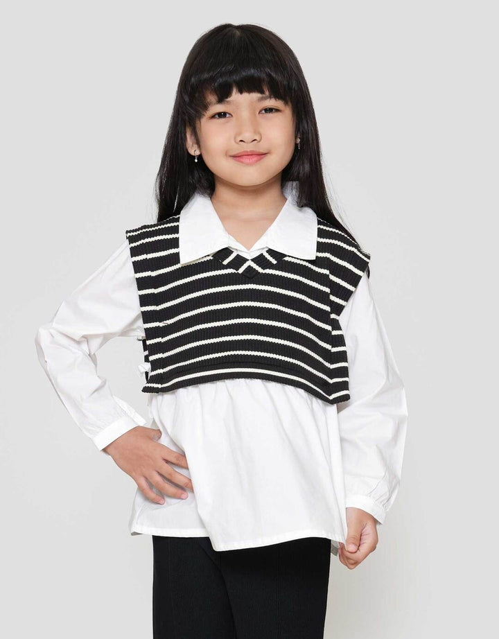 Little M 2In1 Vest Stripe Kemeja Anak Perempuan