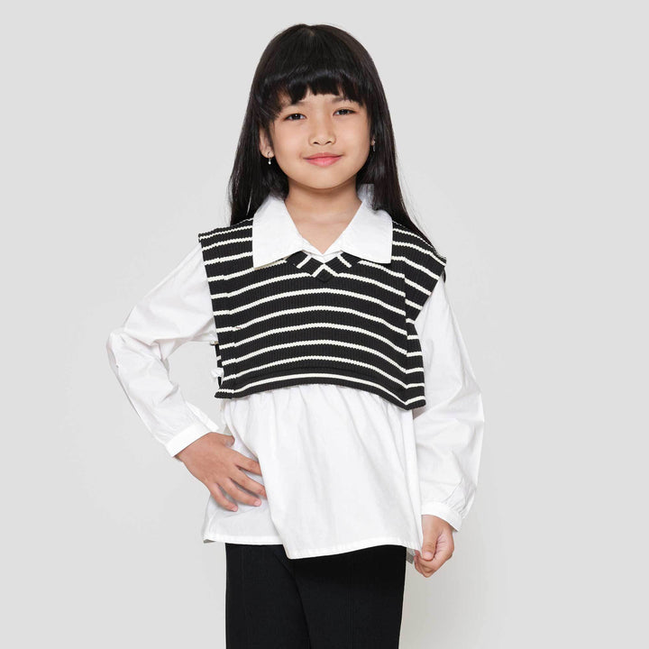 Little M 2In1 Vest Stripe Kemeja Anak Perempuan