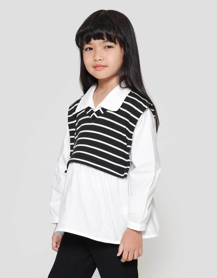 Little M 2In1 Vest Stripe Kemeja Anak Perempuan